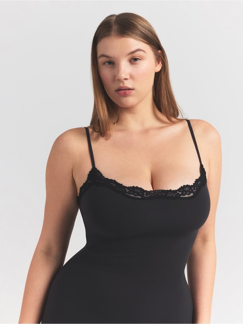 Black Lace-Trim Camisole Slip Dress